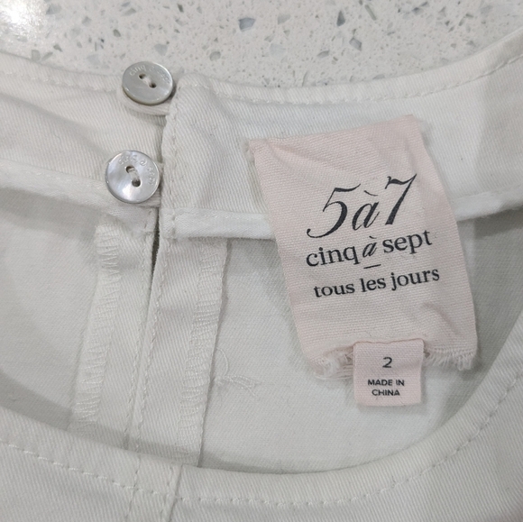 Cinq a Sept Woman White Military Short Sleeve Mini Dress A-Line Ruffle Smocked 2 - Picture 7 of 10